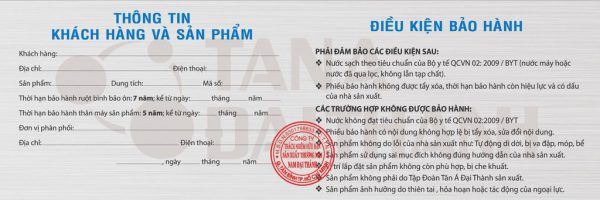 Nhận biết bồn nước chính hãng thông qua phiếu bảo hành