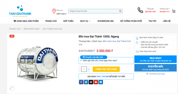 Địa chỉ chính hãng mua bồn nước inox Đại Thành quận 11