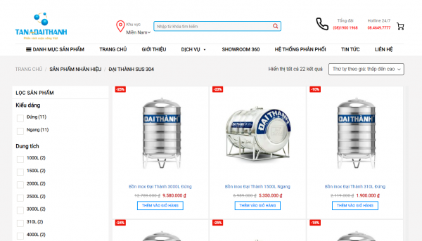 Kênh mua sắm Online bồn nước inox Đại Thành ở Bình Tân
