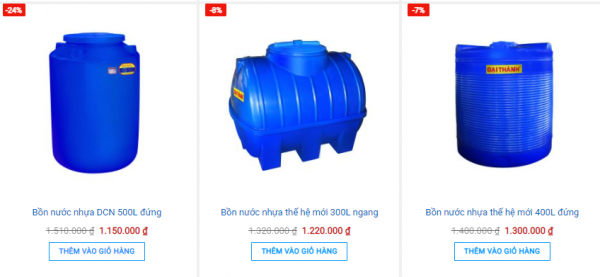 Mẫu bồn nhựa khác nhau sẽ có giá khác nhau