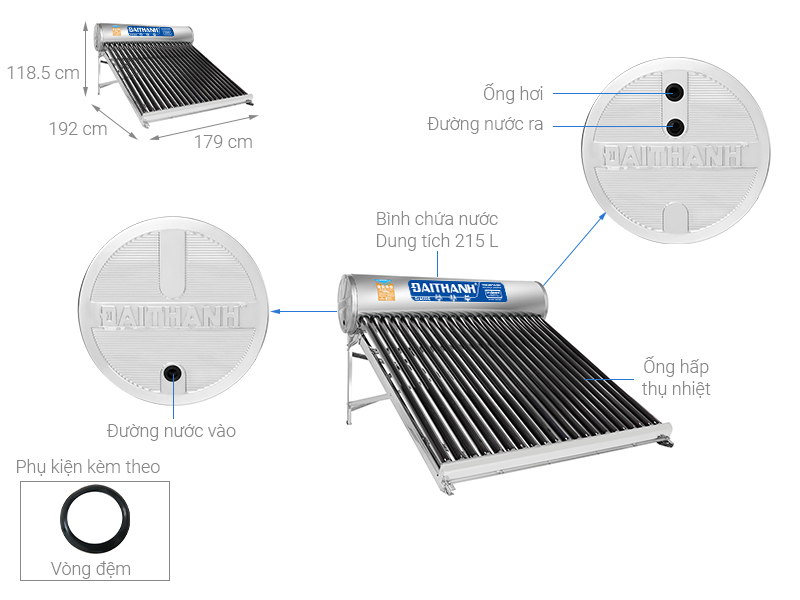 Về sản phẩm máy nước nóng năng lượng mặt trời Đại Thành 215L Φ58-21 Classic