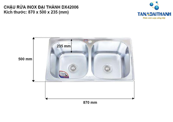 Kích thước chậu rửa Inox Đại Thành DX42006